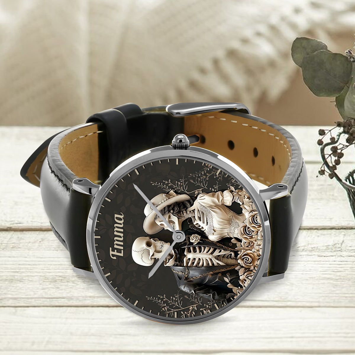 Couple Skull Watch Set With Case - Personalized Couple Hand Watch