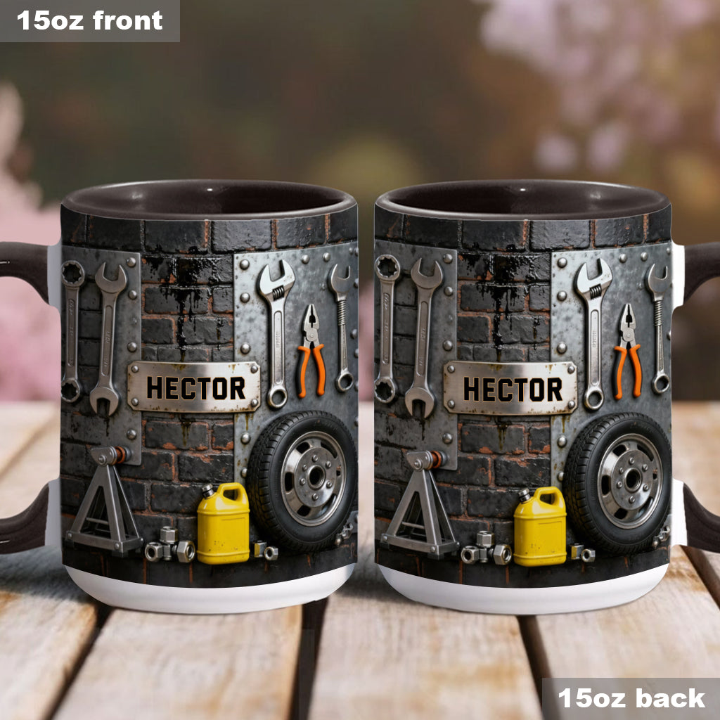Eat Sleep Fix Car Repeat - Personalized Mechanic Accent Mug & Coaster