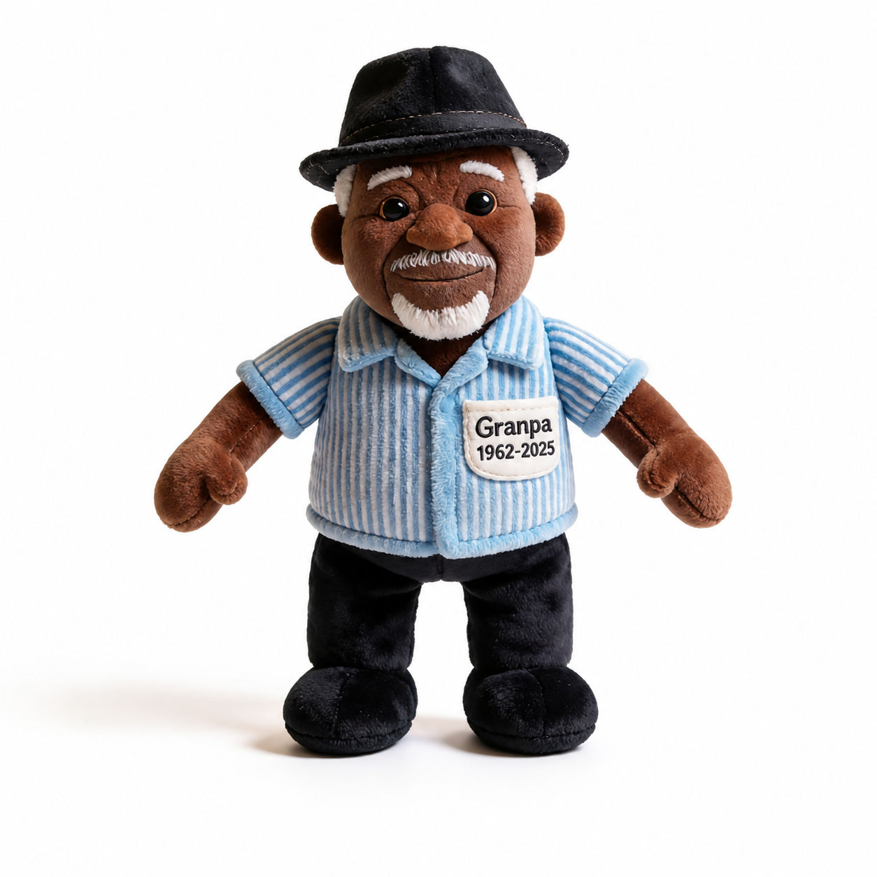 Custom Memorial Black Grandpa Faux Fur Shaped Pillow - Personalized Funeral Keepsake Stuffed Figure, Remembrance Gift for Loss of Grandfather