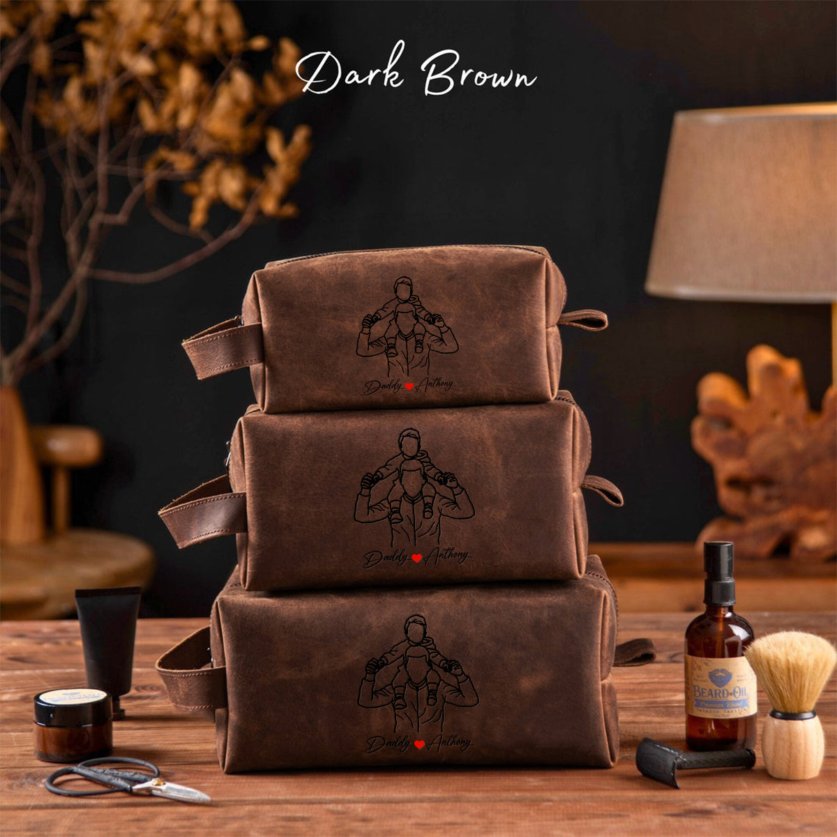 Best Dad Ever - Personalized Father Leather Toiletry Bag