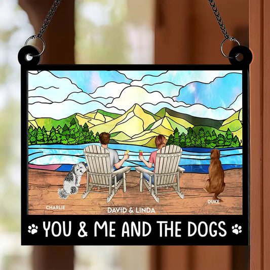 You & Me and the Dogs Mountain Sunset Wood and Acrylic Ornament – Personalized Gift for Couples and Dog Lovers