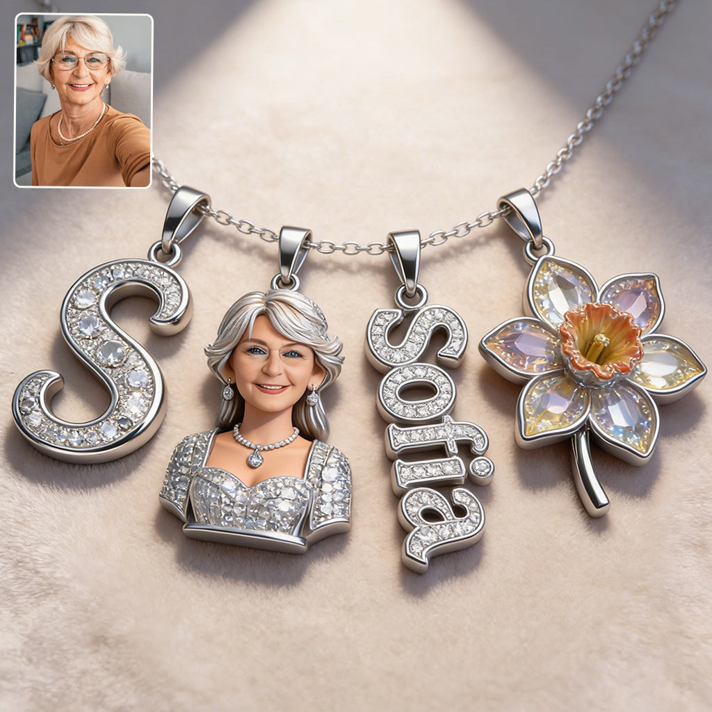 Alphabet Letter, Photo Transform And Flower - Personalized Self Love Metal Necklaces With Pendants