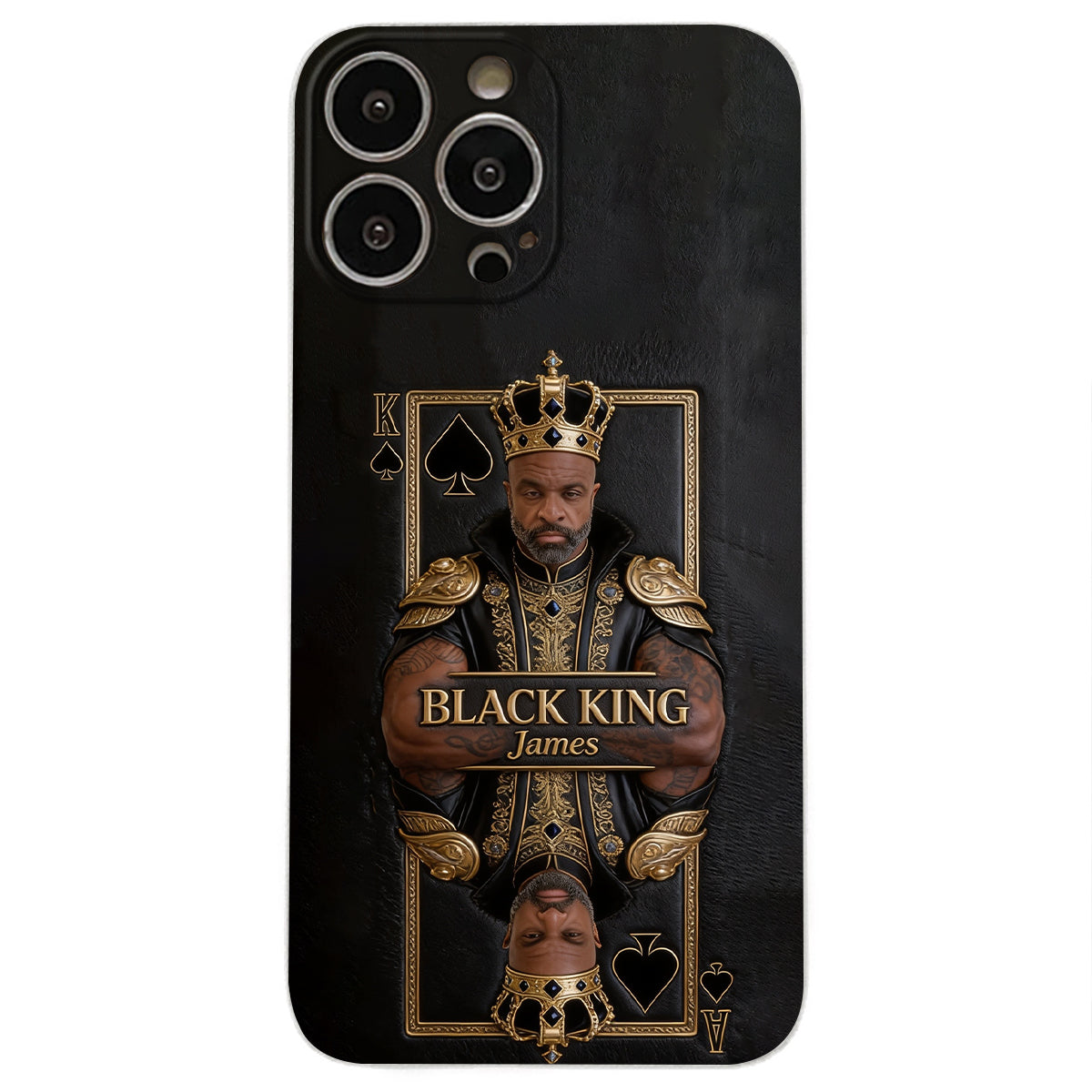 Black King - Personalized African American 3D Embossed Leather Phone Case