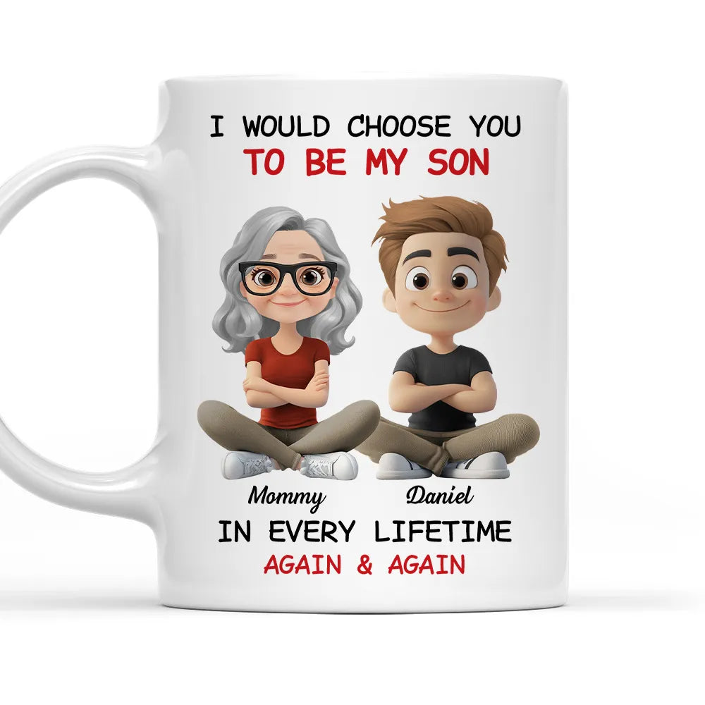 White Ceramic Mug with Heartwarming Mom and Son Design, Perfect Gift Choice