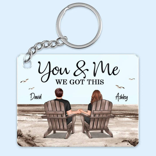 Seaside Memories - Personalized Vintage Beach Couple Acrylic Or Wooden Keychain - A Timeless Anniversary Gift for Him & Her