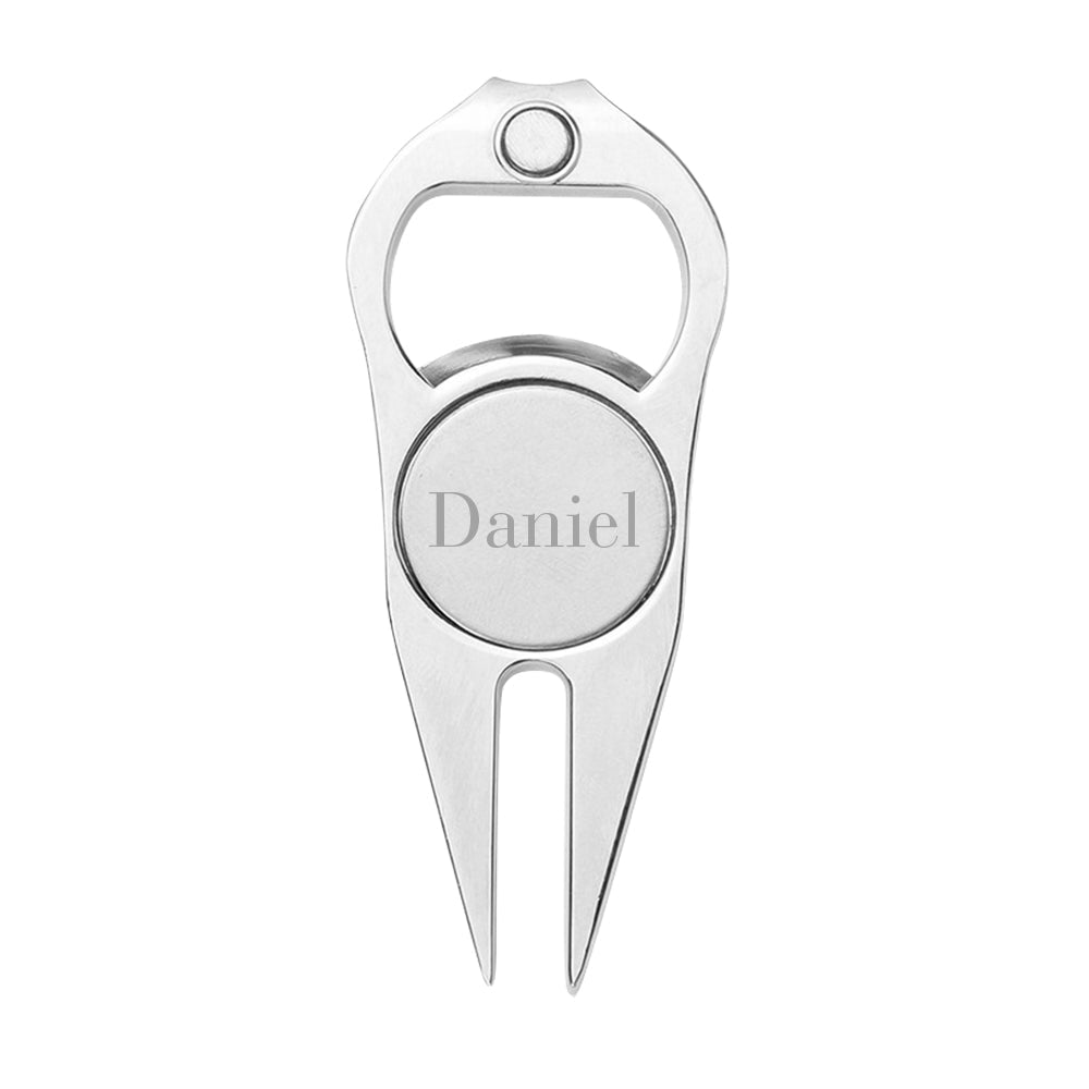 Name Ball Marker Multipurpose Bottle Opener - Golf gift for dad, him, boyfriend, husband, grandpa - Personalized Golf Fork Ball Marker