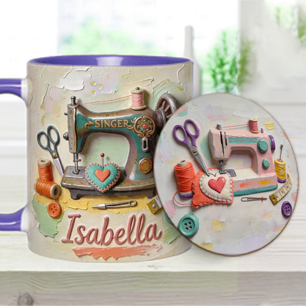 Just a Girl Who Loves Sewing - Personalized Sewing Accent Mug & Coaster