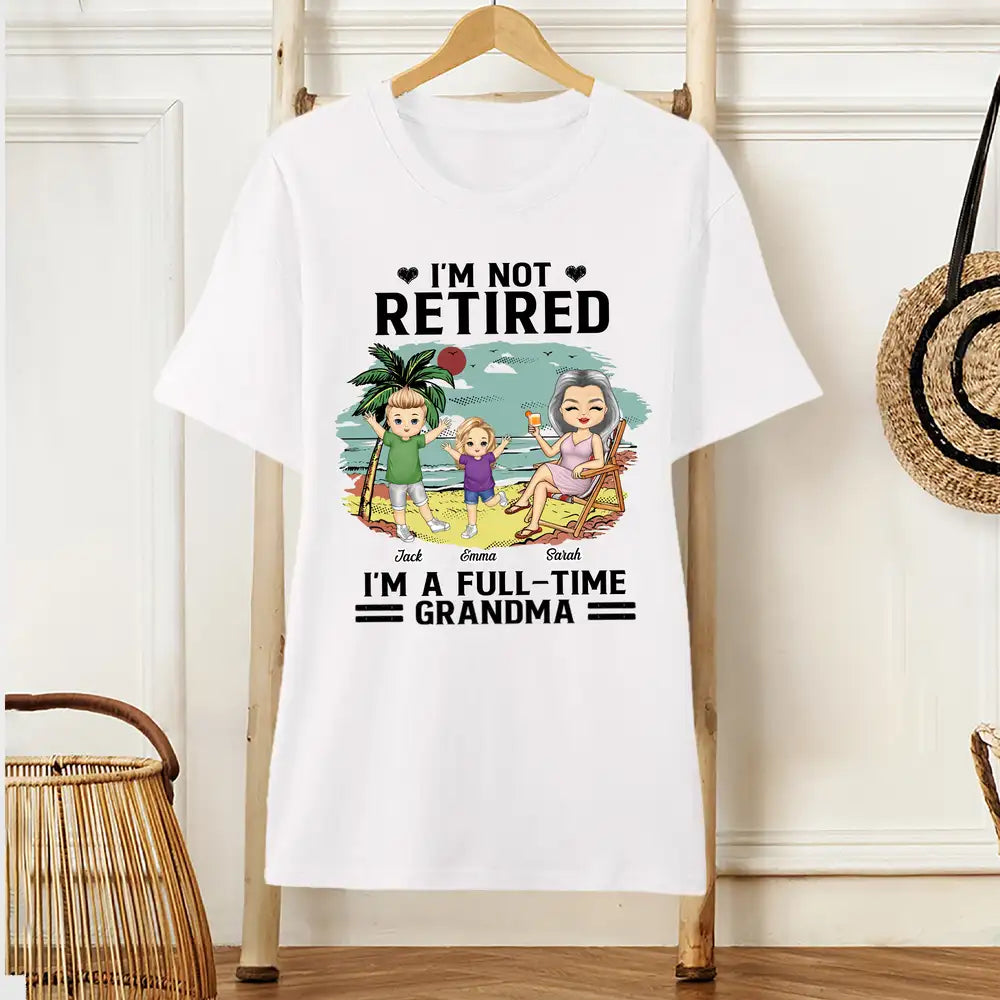 Full-Time Grandma on Vacation Classic Tee – Personalized Family Shirt with Names and Tropical Scene
