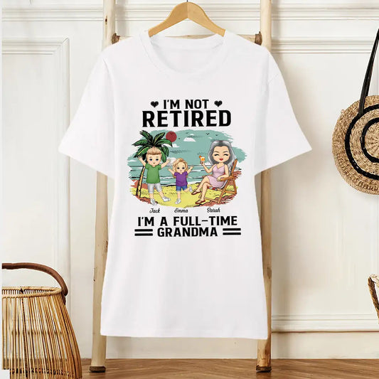 Full-Time Grandma on Vacation Classic Tee – Personalized Family Shirt with Names and Tropical Scene