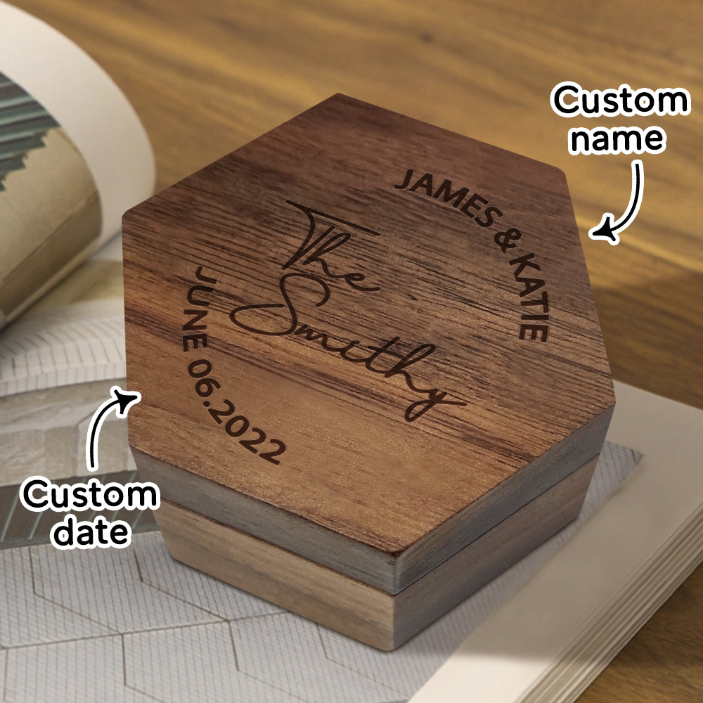 Custom Engraved Text - Personalized Hexagon Wooden Jewelry Box