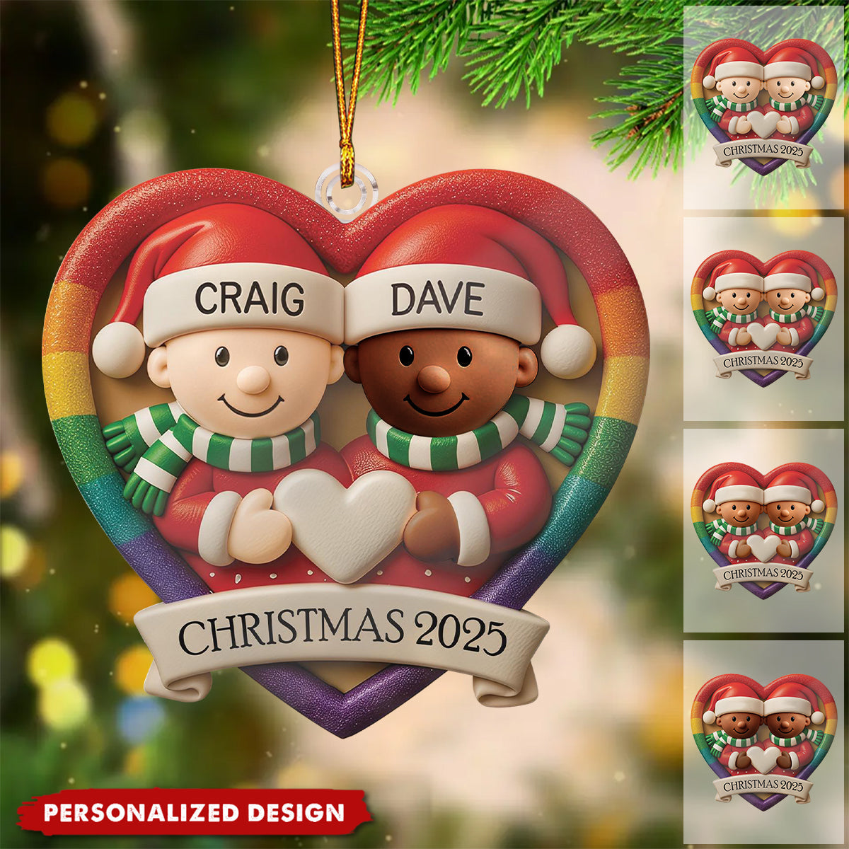 Custom LGBT Couple Acrylic Ornament, Cozy Hugging Santa Characters for Holiday Celebration, Romantic Keepsake & Special Gift