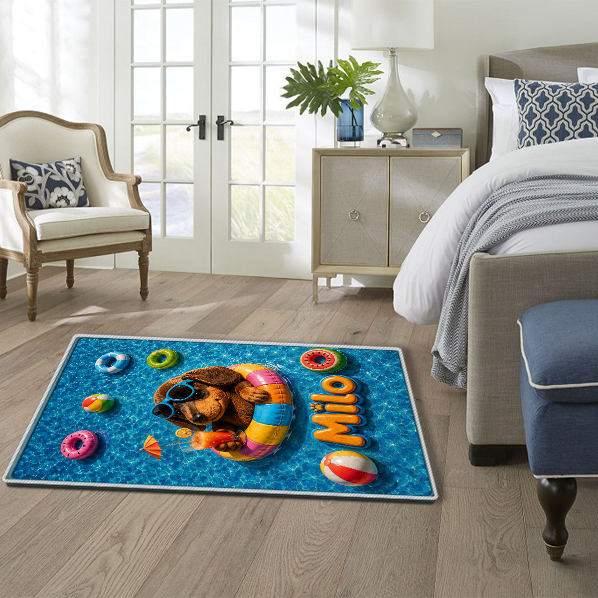 Funny Pet Summer Vibes Poolside - Personalized Dog Non-Slip Tufted Rug