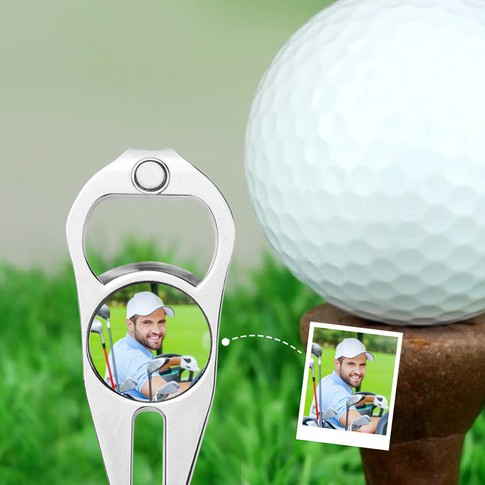 Funny Photo Ball Marker Multipurpose Bottle Opener - Golf gift for dad, him, boyfriend, husband, grandpa - Personalized Golf Fork Ball Marker