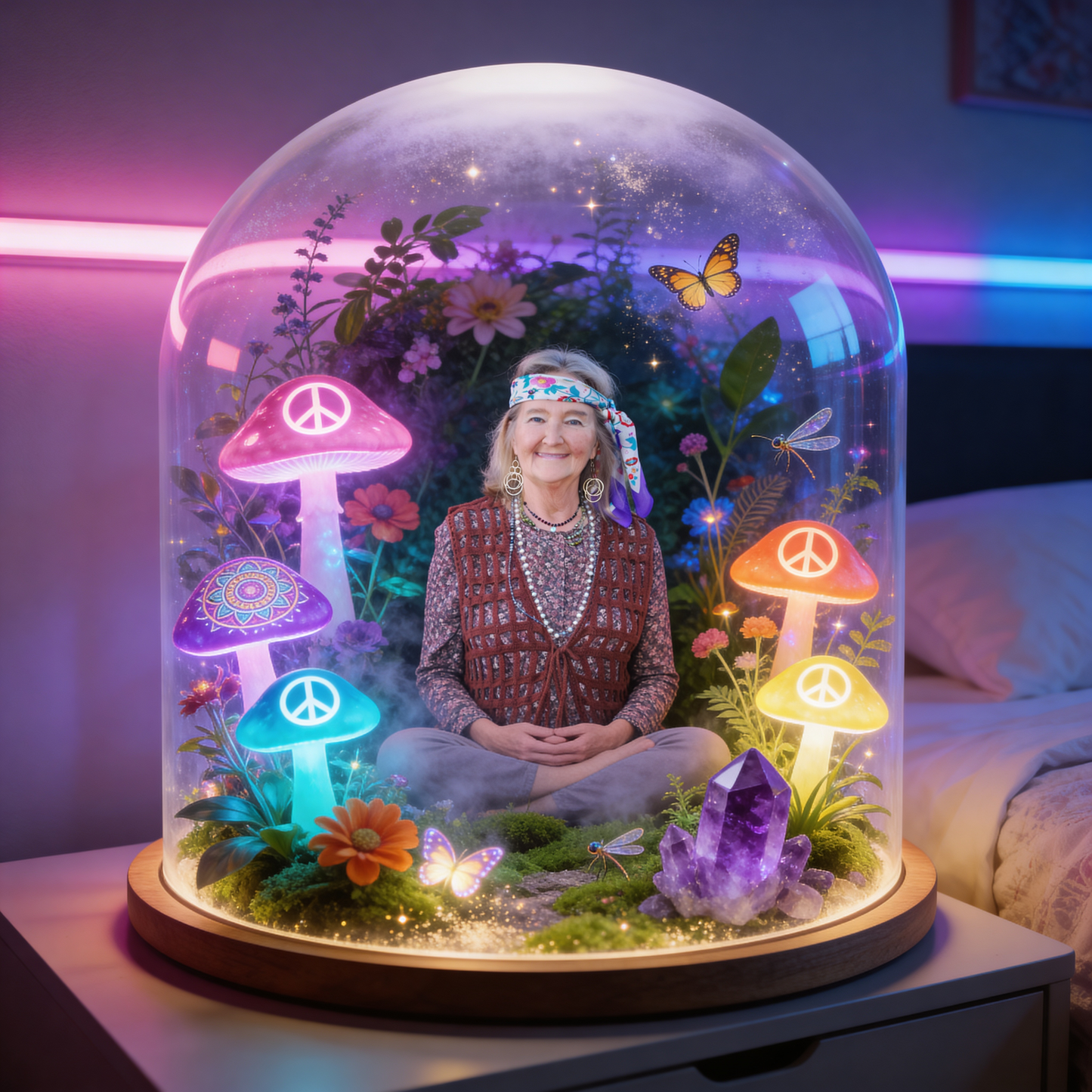 Psychedelic Mushroom, Groovy Hippie Theme - Personalized Hippie Acrylic LED Night Light