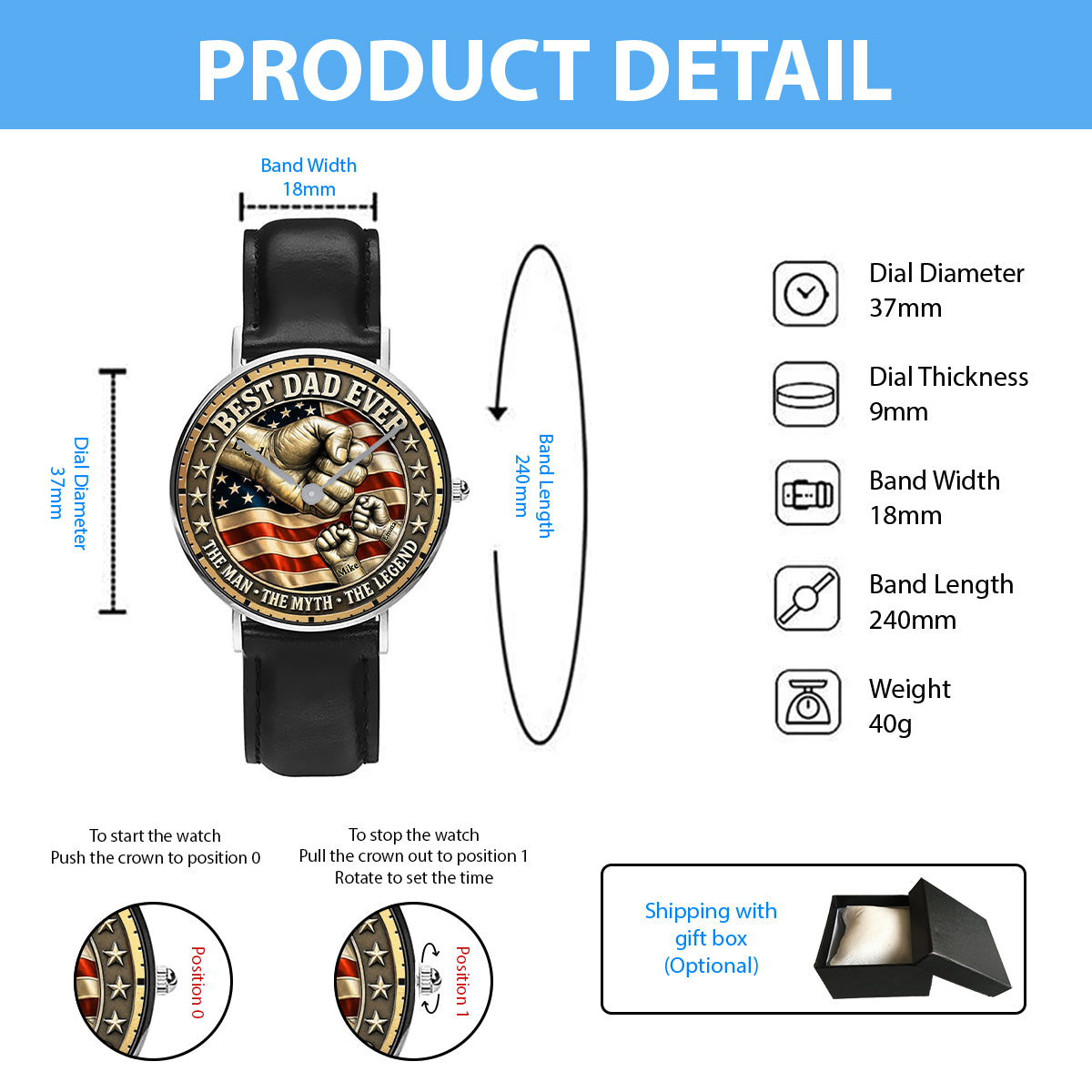 Best Dad Ever - Personalized Father Hand Watch