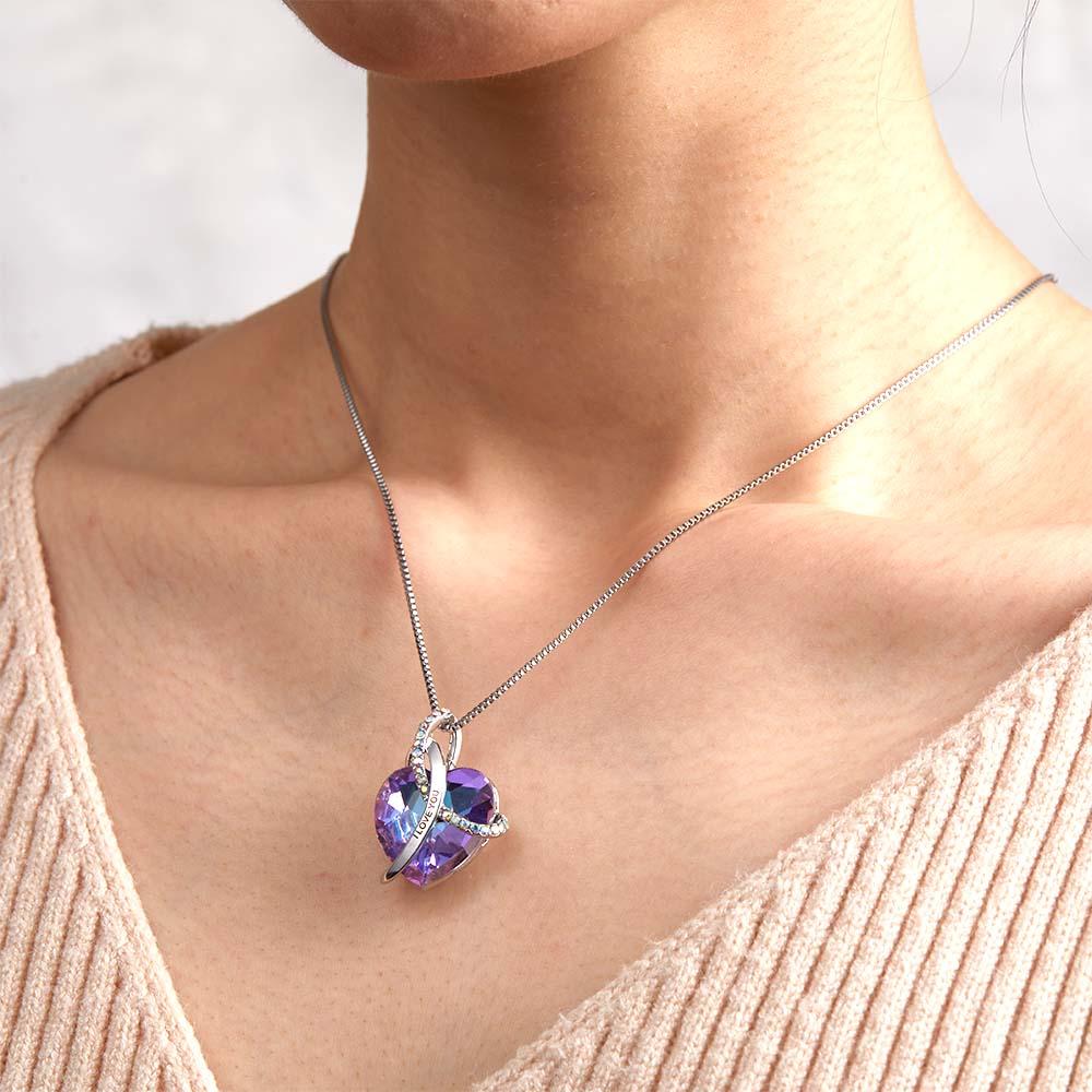 Crystal Love Heart - Personalized Couple Crystal Heart Engraved Necklace