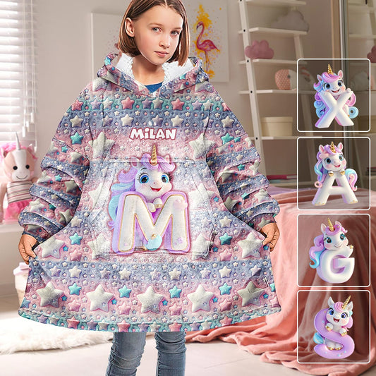 Cute Unicorn - Personalized Kid Blanket Hoodie