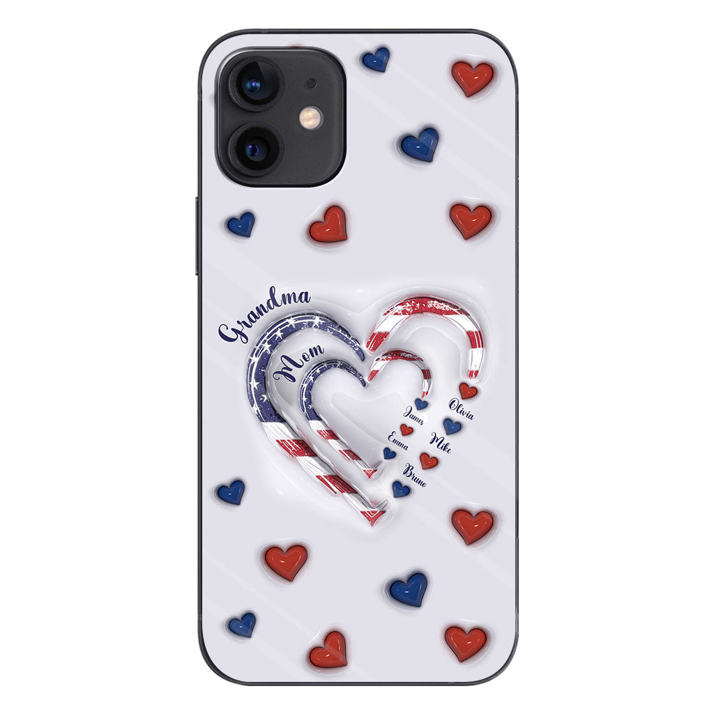 4th Of July Grandma's Hearts - Personalized Grandma Phone Case