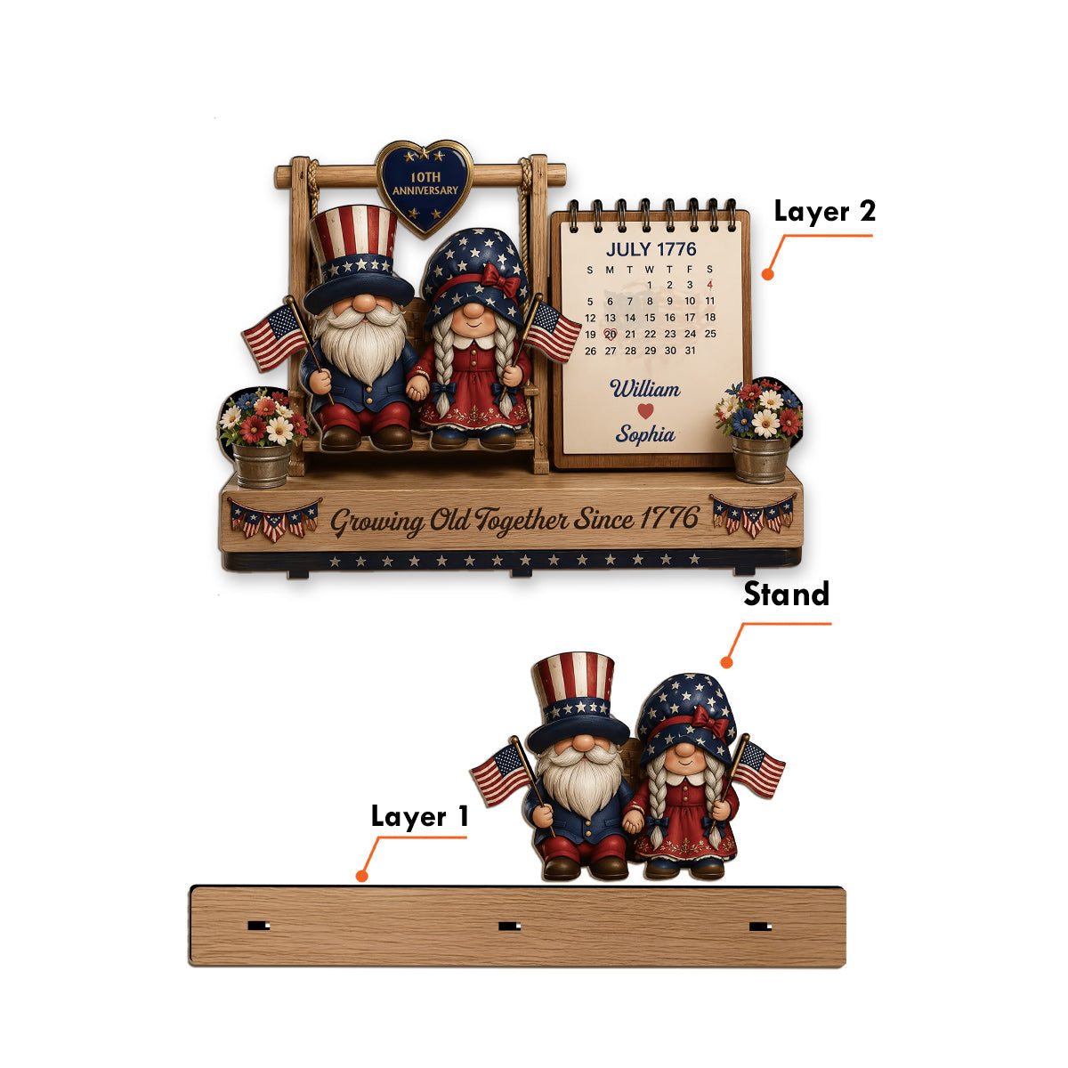 Growing Old Together - Personalized Couple 2 Layered Big Freestanding