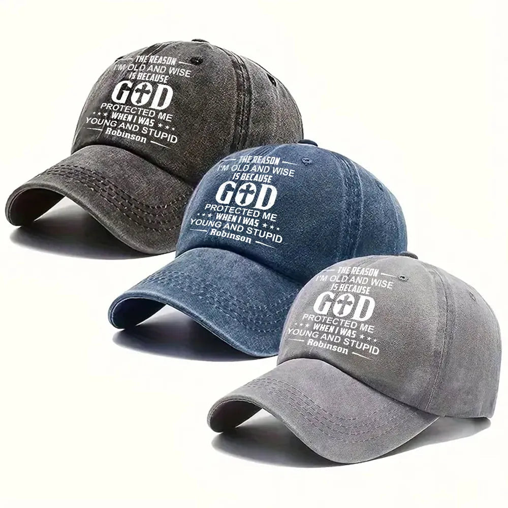 Washed Denim Baseball Cap with Funny Faith Quote, Personalized Vintage Hat for Everyday Outdoor Wear, Unique Gift