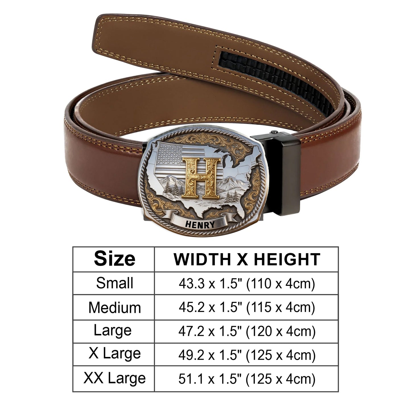 Custom Initial Buckle Belt, United State Map, Gift For Him - Personalized Patriot Leather Belt With Shaped Buckle