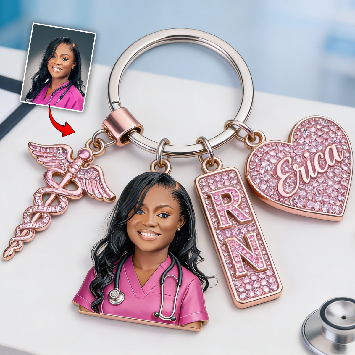 Custom Any Photo - Personalized Nurse Premium Keychain With Charms