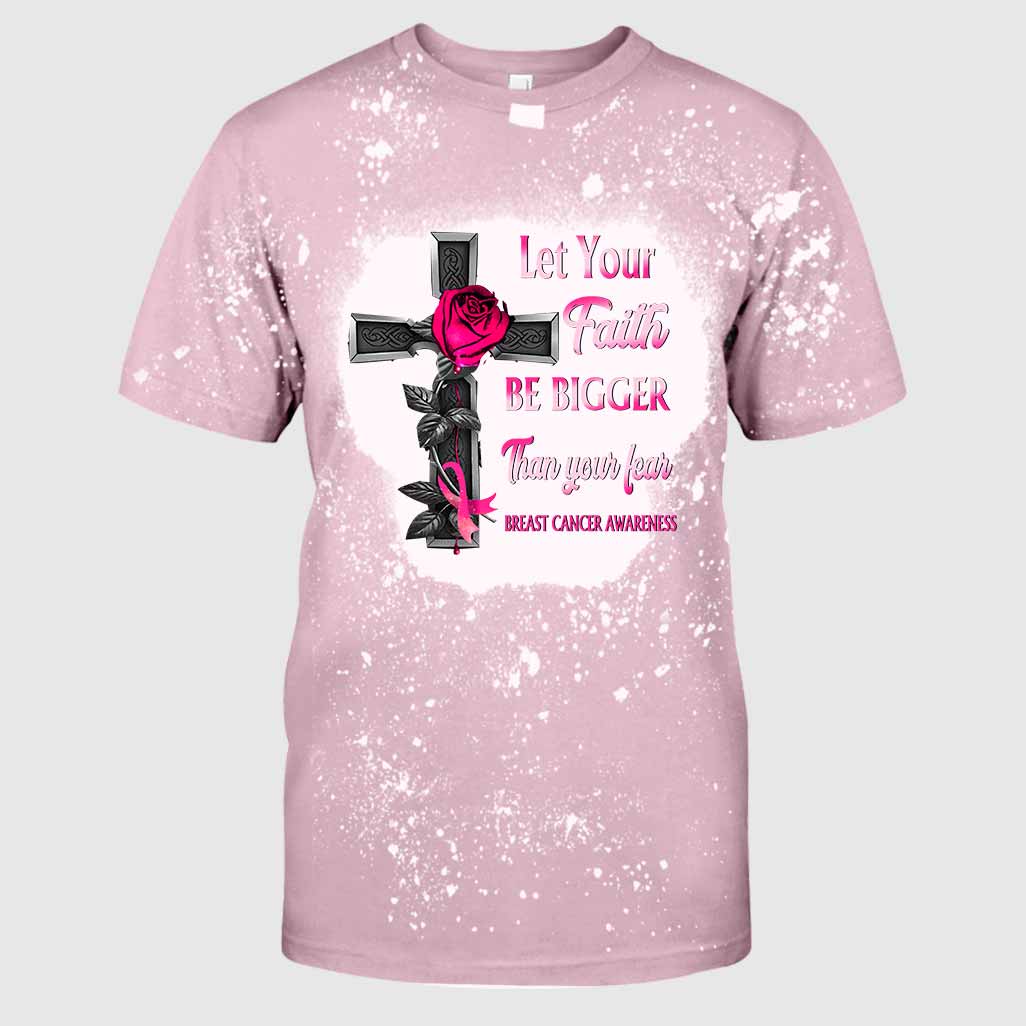 Let Your Faith Be Bigger Than Your Fear - Breast Cancer Awareness Handmade Bleached Shirts