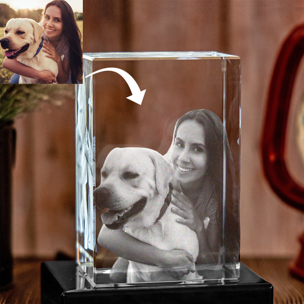Custom Photo - Personalized Dog Laser Engraving 3D Cuboid Shaped Crystal Lamp