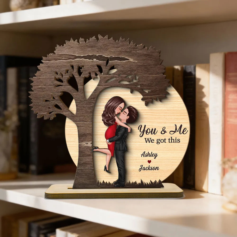Personalized 2-Layer Wooden Plaque Couple Hugging Under Tree, You & Me Quote, Romantic Home Decor, Unique Gift for Wife or Husband