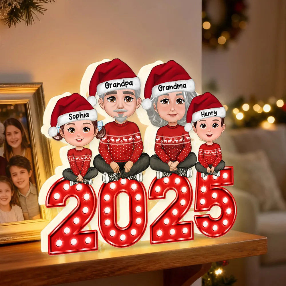 Christmas Grandparents & Grandkids Acrylic Light Box with Marquee Numbers, soft warm glow, unique gift for Grandma & Grandpa