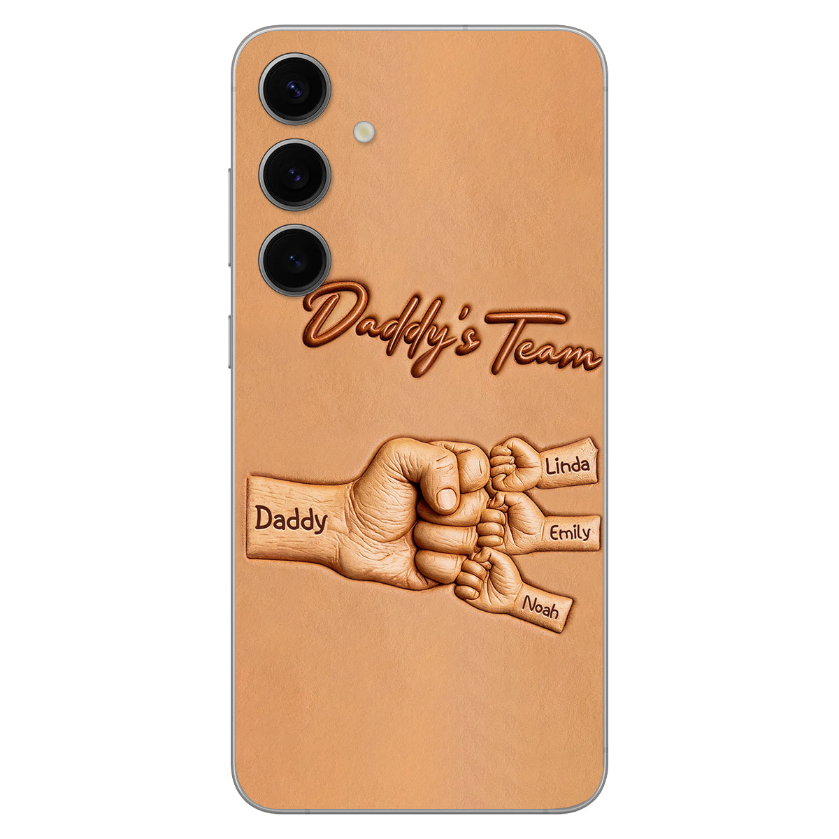 Daddy's Team - Personalized Father 3D Embossed Leather Phone Case