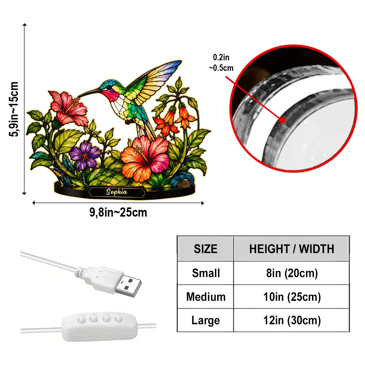 Beautiful Humming Bird - Personalized Hummingbird Acrylic LED Night Light