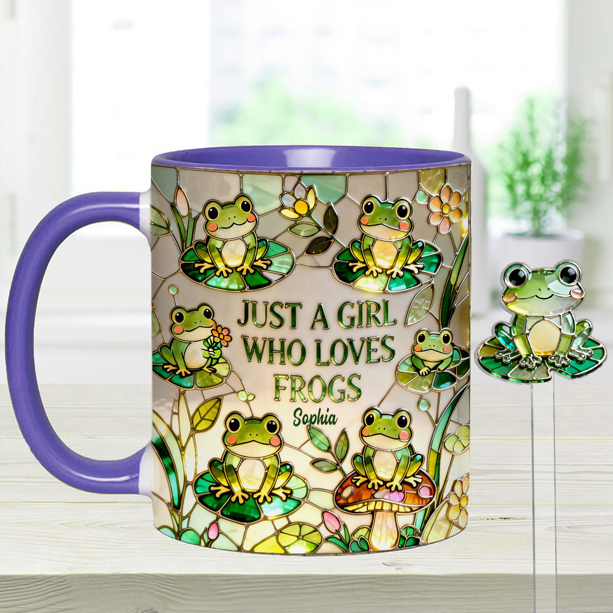 Just A Girl Who Loves Frogs - Personalized Frog Set Accent Mug with Acrylic Stirrers
