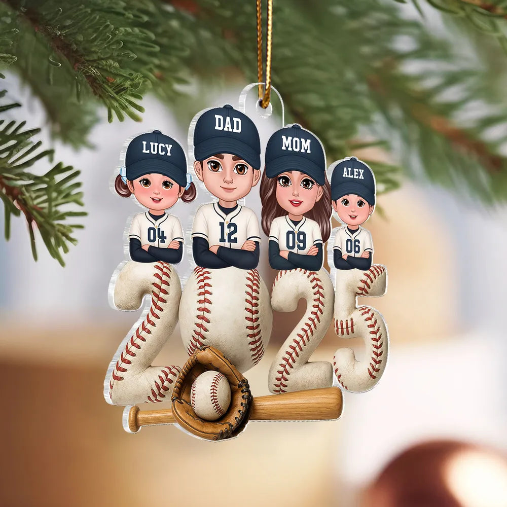 Personalized Baseball Family Acrylic Ornament for Christmas Tree, Heartwarming Decor, Unique Gift for Parents and Kids