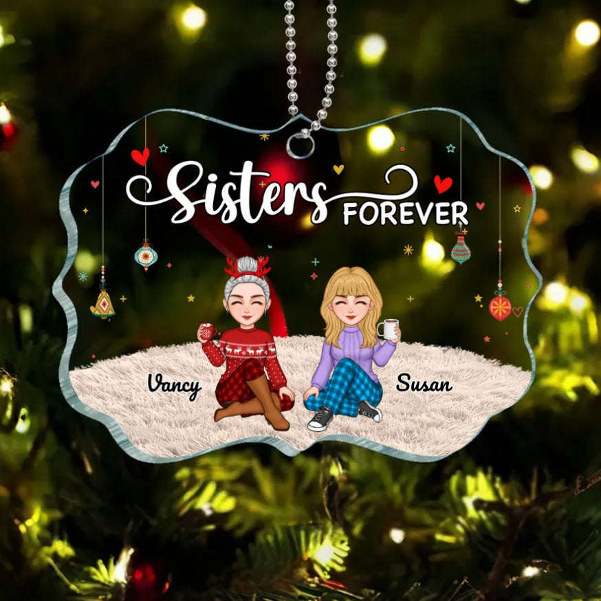 Sisters Forever - Personalized Plaque,Ornament, Poster, Keychain,  Blanket & Sign - Christmas Gift for Sisters