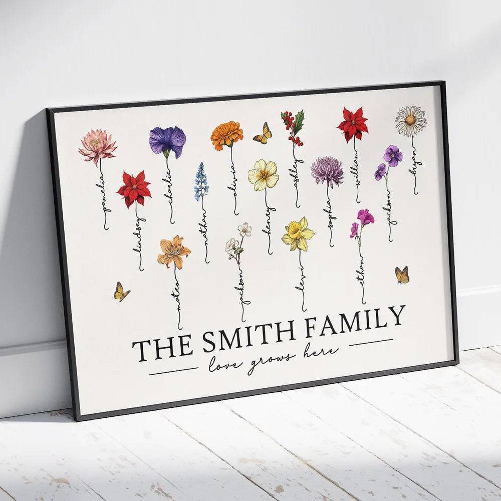 Grandma's Garden Love Grows Here Beautiful Birth Month Flower Gift For Grandma Mom Personalized Pillow or Poster or Canvas, Keychain, Plaque, Wallet Card or Ornament