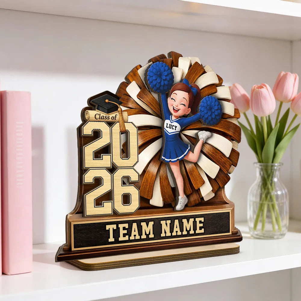Personalized 2-Layer Wooden Plaque Cheerleader Graduation Decor With Class of and Team Name, Unique Gift
