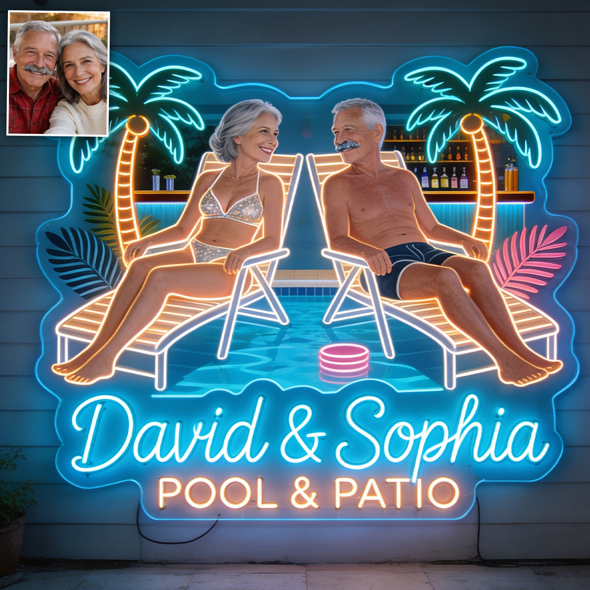Any Photo Backyard, Pool & Patio - Personalized Couple Neon LED Light Sign