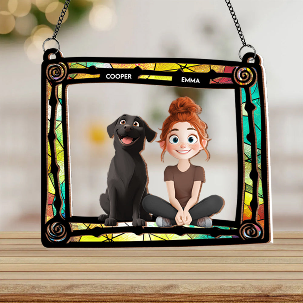 Custom Pet & Owner Wood Acrylic Ornament - Personalized Pet Lover Gift