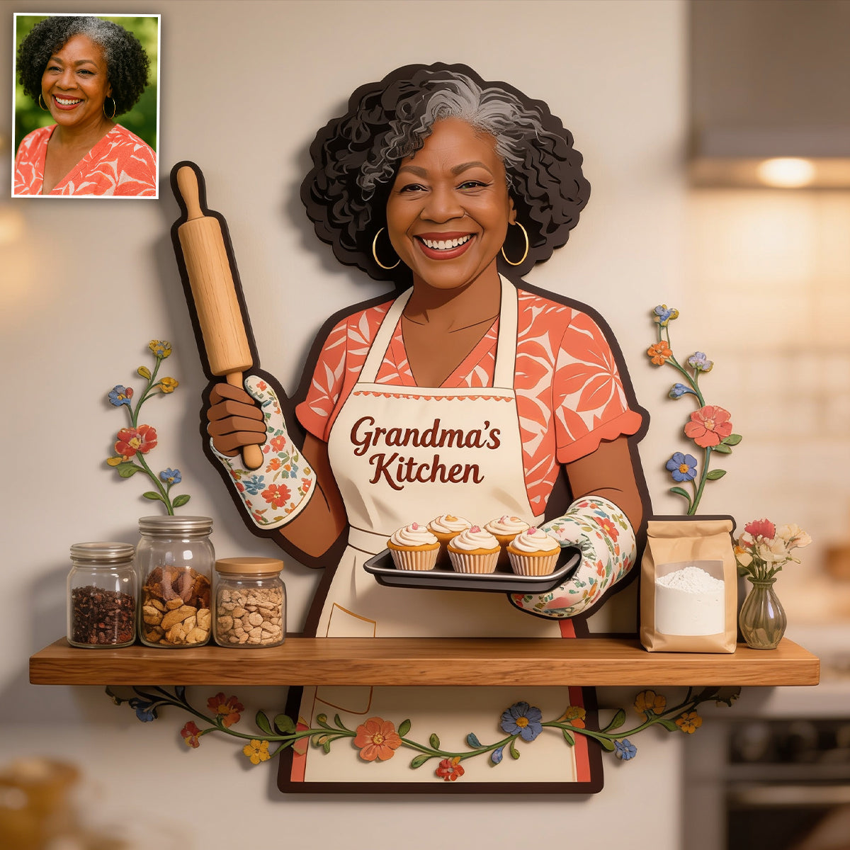 Love Baking - Personalized Baking Wooden Floating Shelf
