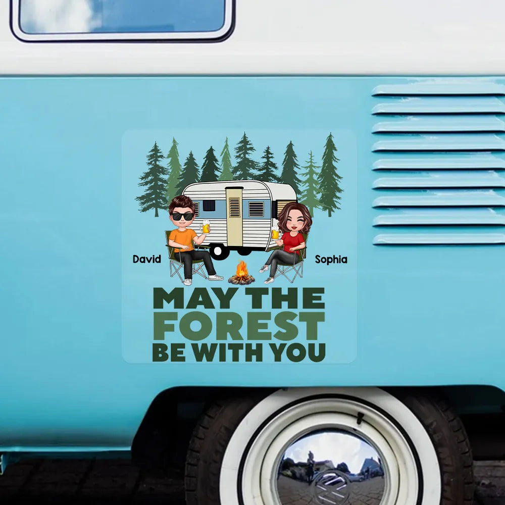 Personalized Camping Couple Sticker Decal for Car or RV Window - May The Forest Be With You Unique Gift