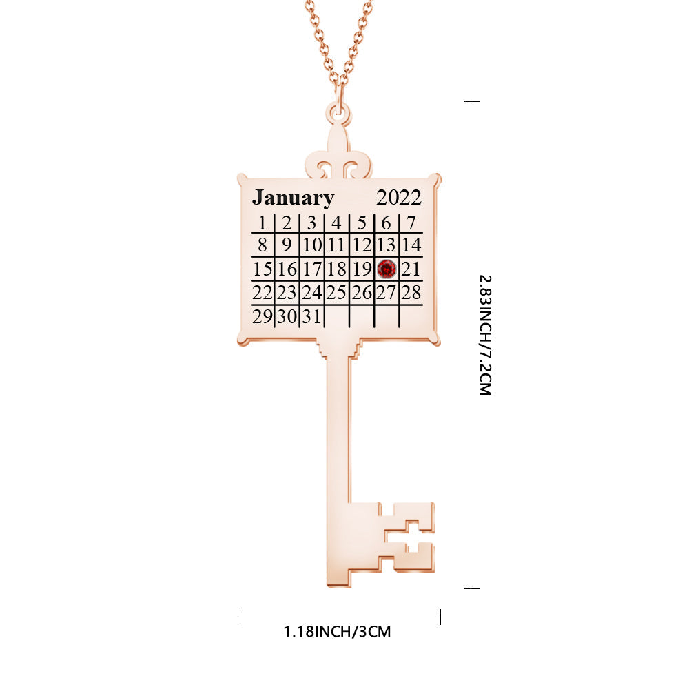 Key Calendar Charm - Personalized Key Birthday Calendar Necklace