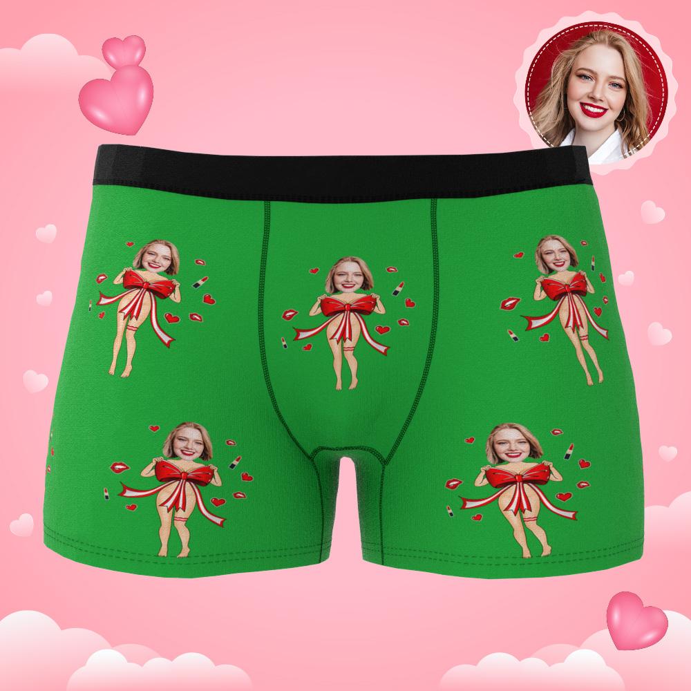 Custom Photo Boxer Red Bow AR View - Personalized Couple Men's boxer briefs