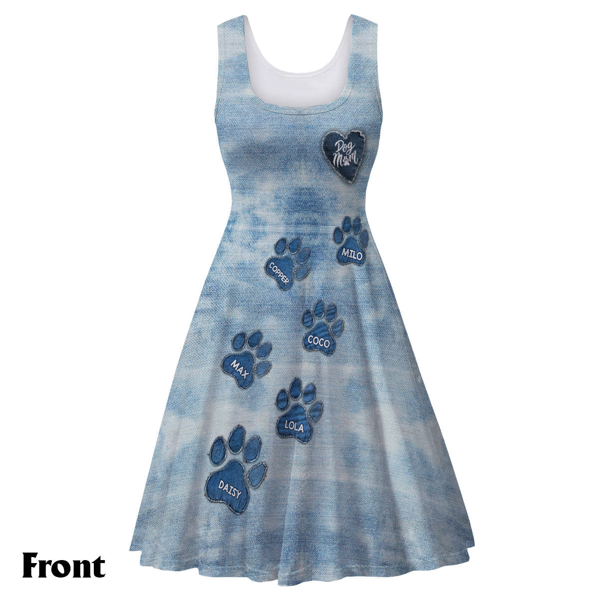 Dog Mom Denim Paw - Personalized Dog Sleeveless Dress