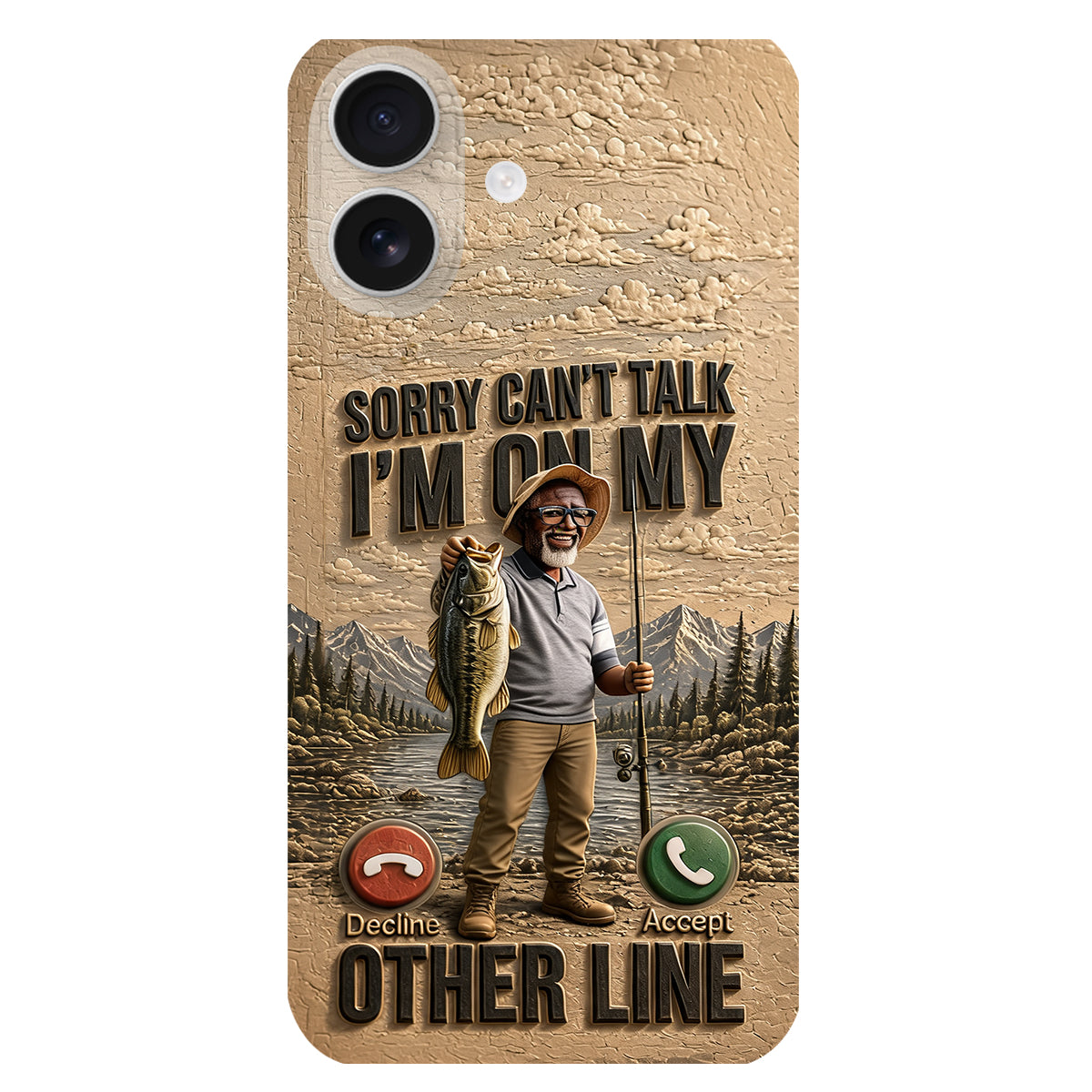 I'm On My Other Line, Fishing Lover Gift - Personalized Fishing 3D Embossed Leather Phone Case