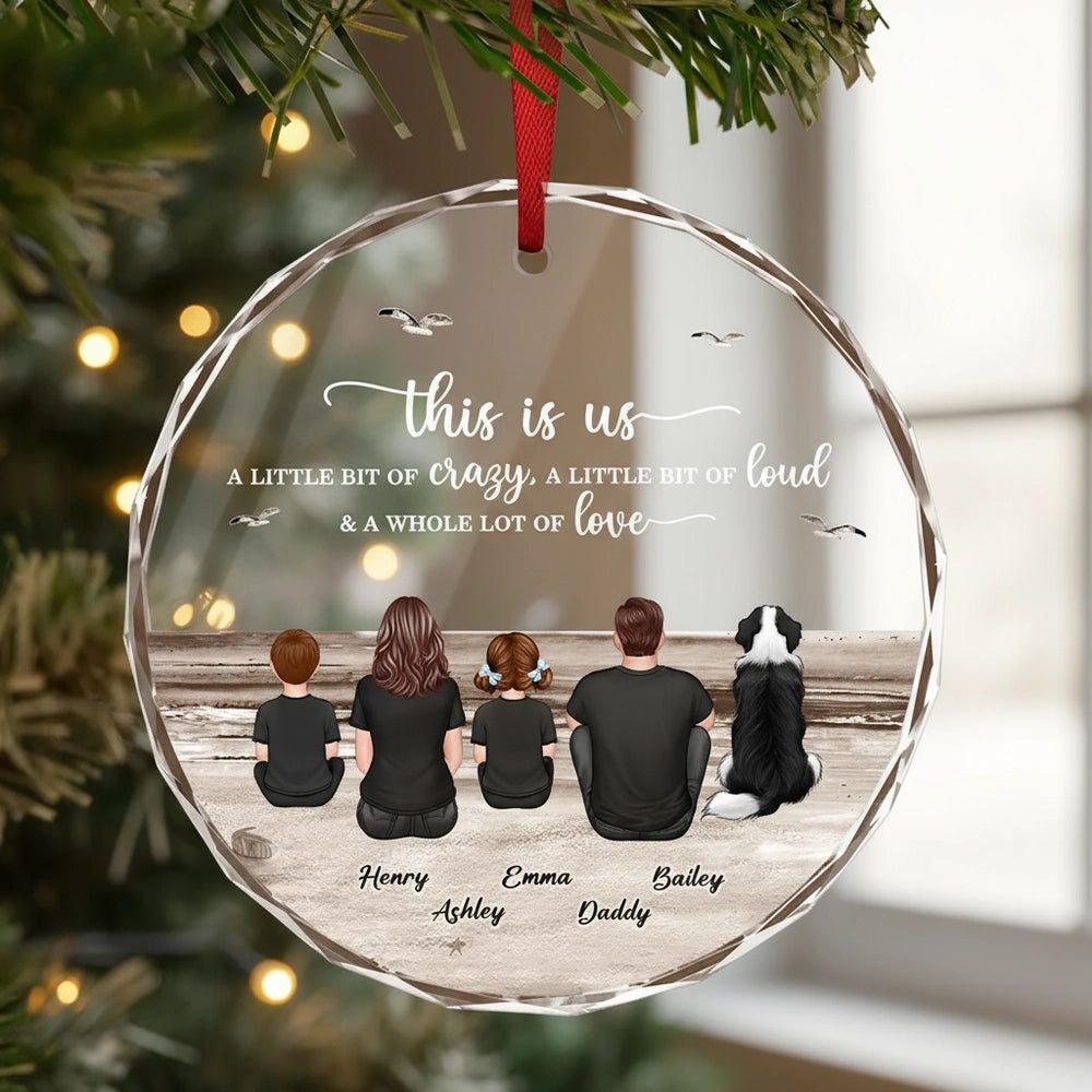 Crystal Ornament with Family Back View and Beach Scene, A Heartwarming Gift for Loved Ones