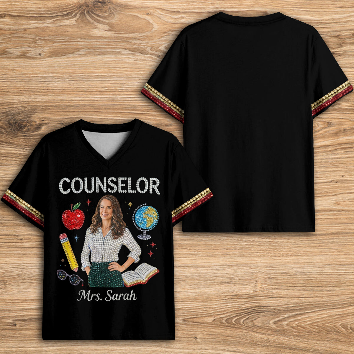 Custom Any Photo Love My Job - Personalized Teacher Fully Printed V-Neck T-Shirt