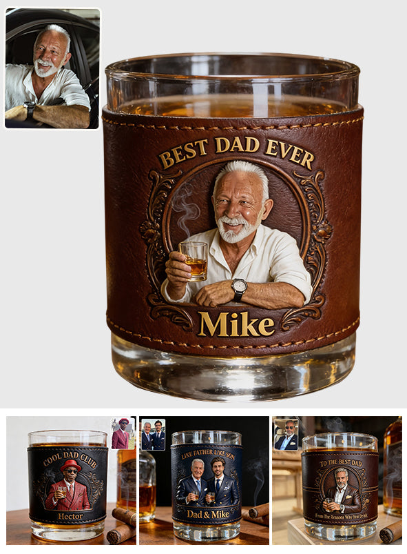 Cool Dad Club - Personalized Father Whiskey Glass With Leather Holder