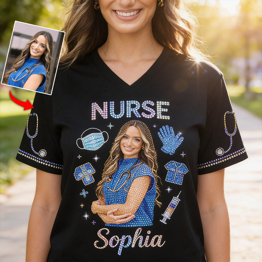 Custom Any Photo, Any Title - Personalized Nurse Fully Printed V-Neck T-Shirt