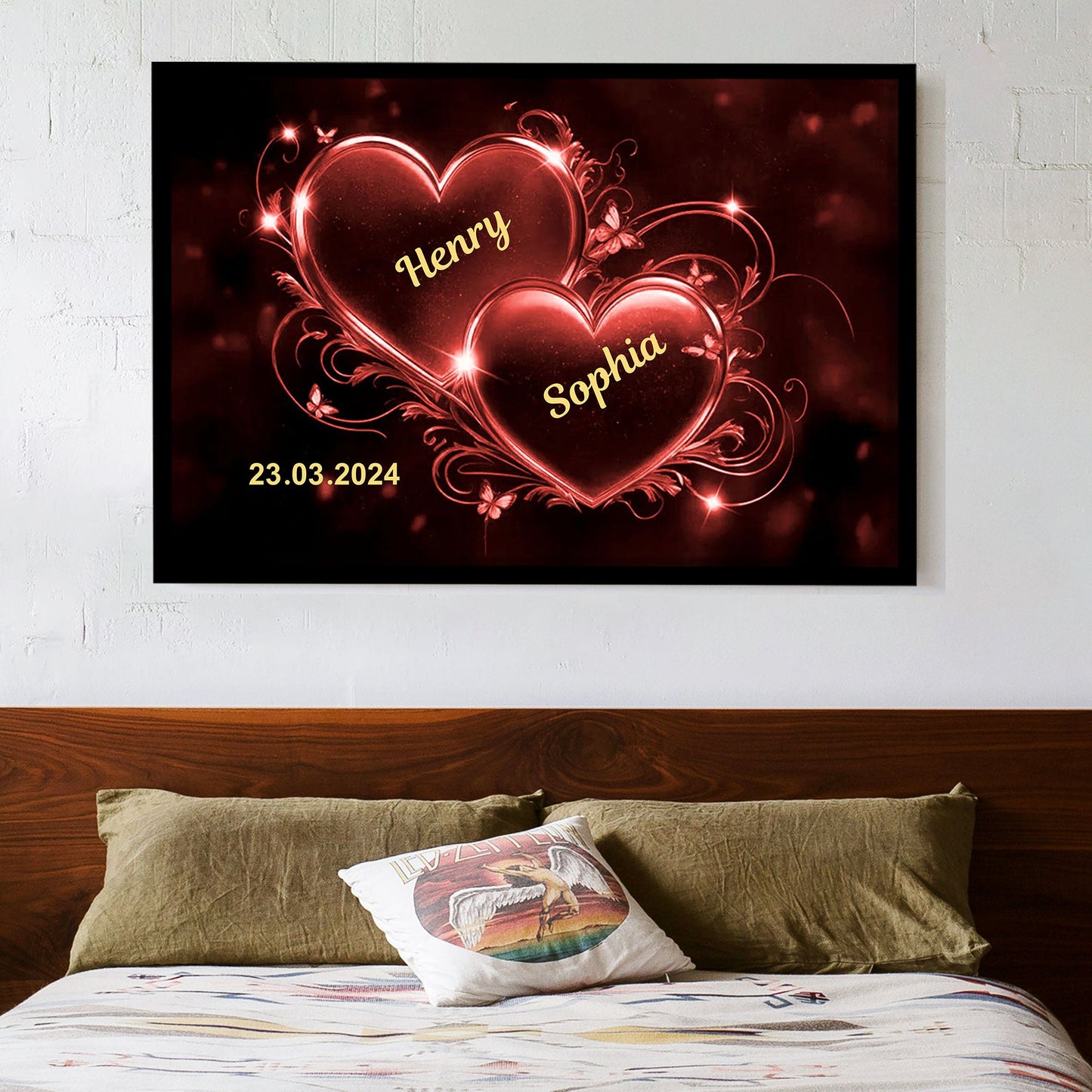 Romantic Double Heart Neon Poster or Canvas - Personalized Valentine’s Day Gift for Couples, Bedroom Decor